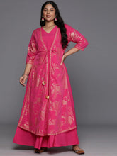Plus Size Floral Print Crepe Layered Ethnic Dress-AP-AHEDCRSM-222